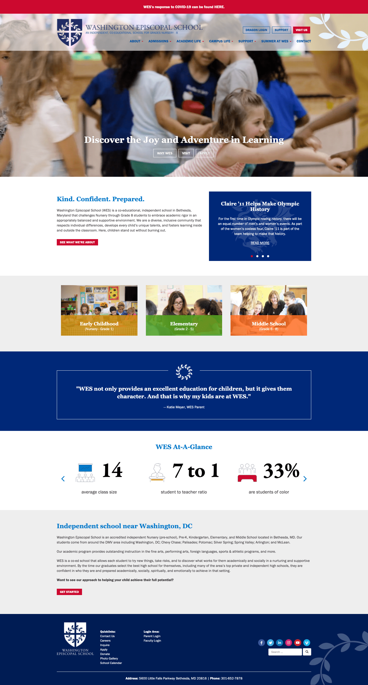 Washington Episcopal School website design detail