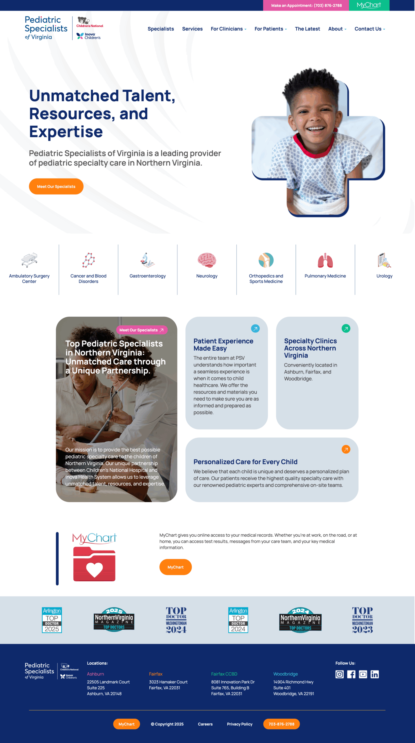 Pediatric Specialists of Virginia website design detail